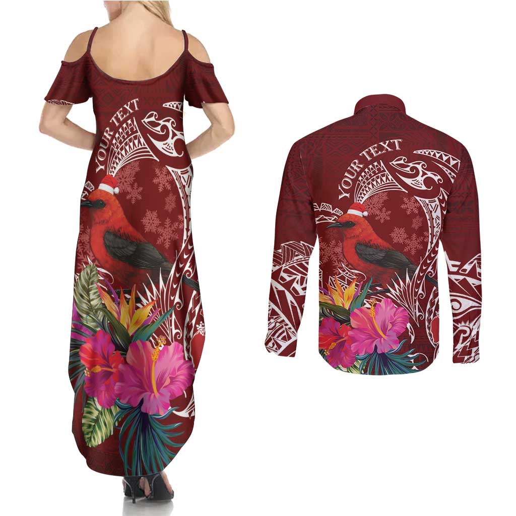 Personalized Samoa Meri Krisimasi Couples Matching Summer Maxi Dress and Long Sleeve Button Shirt Segasegamau'u Mix Siapo