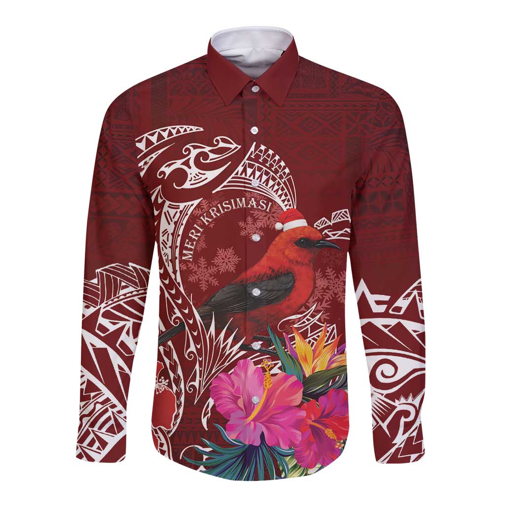 Personalized Samoa Meri Krisimasi Long Sleeve Button Shirt Segasegamau'u Mix Siapo