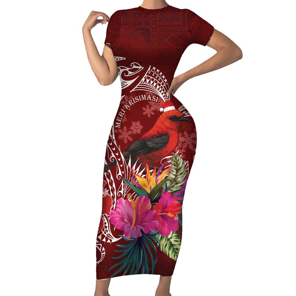 Personalized Samoa Meri Krisimasi Short Sleeve Bodycon Dress Segasegamau'u Mix Siapo