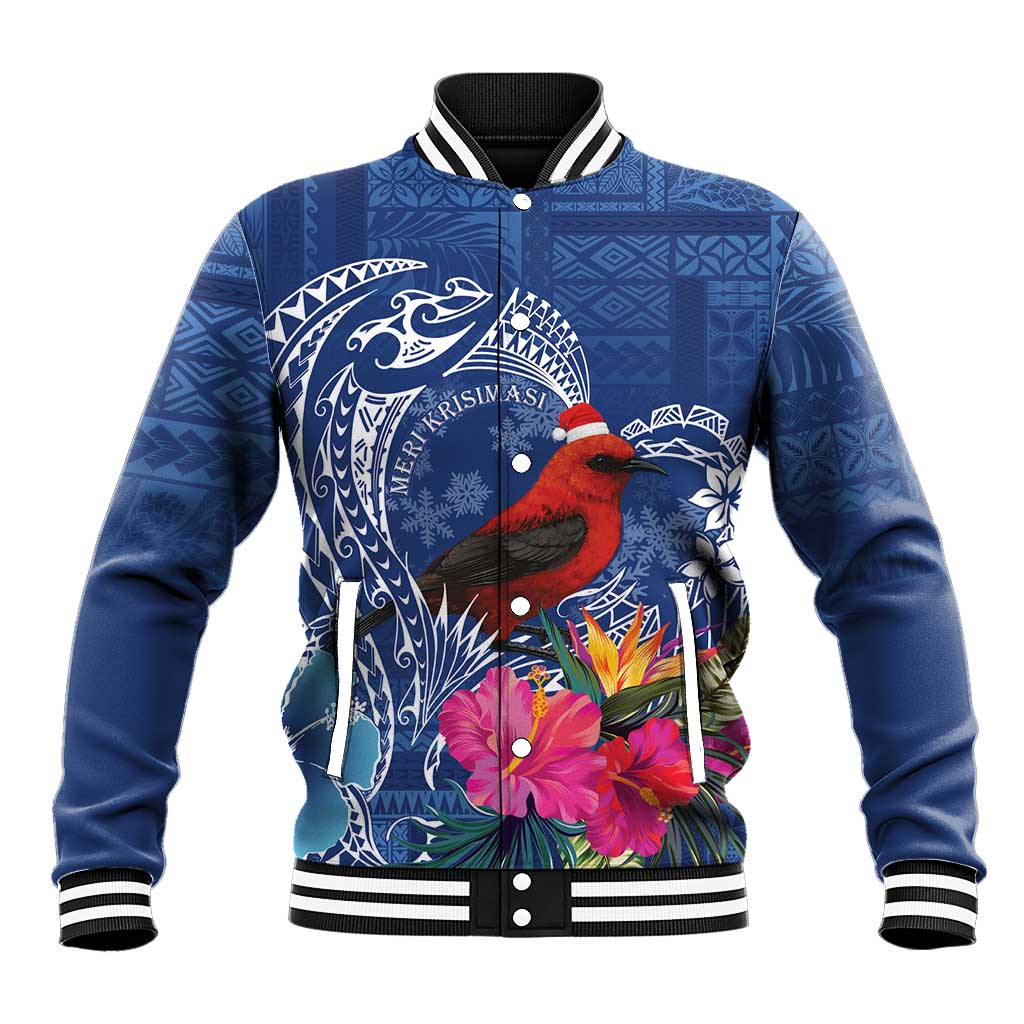 Personalized Samoa Christmas Baseball Jacket Cardinal Honeyeater Mix Siapo