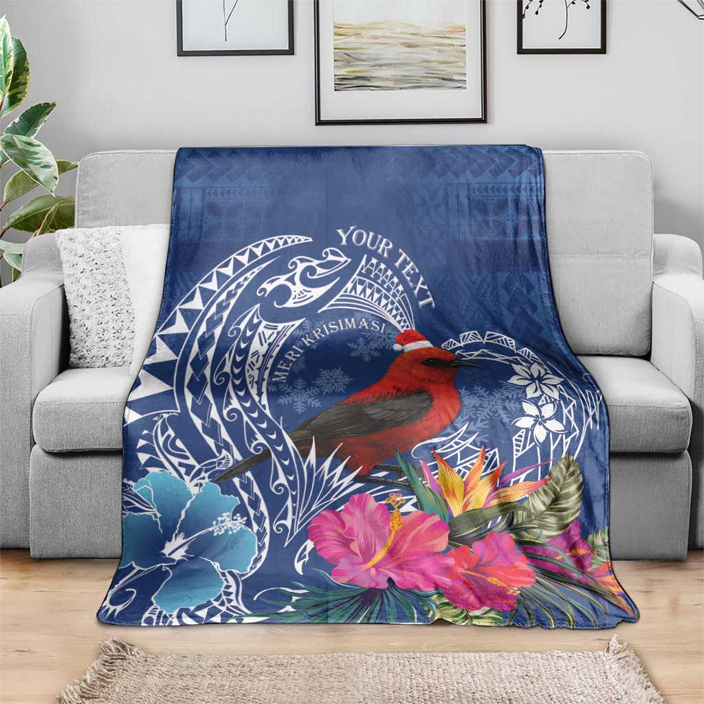 Personalized Samoa Christmas Blanket Cardinal Honeyeater Mix Siapo