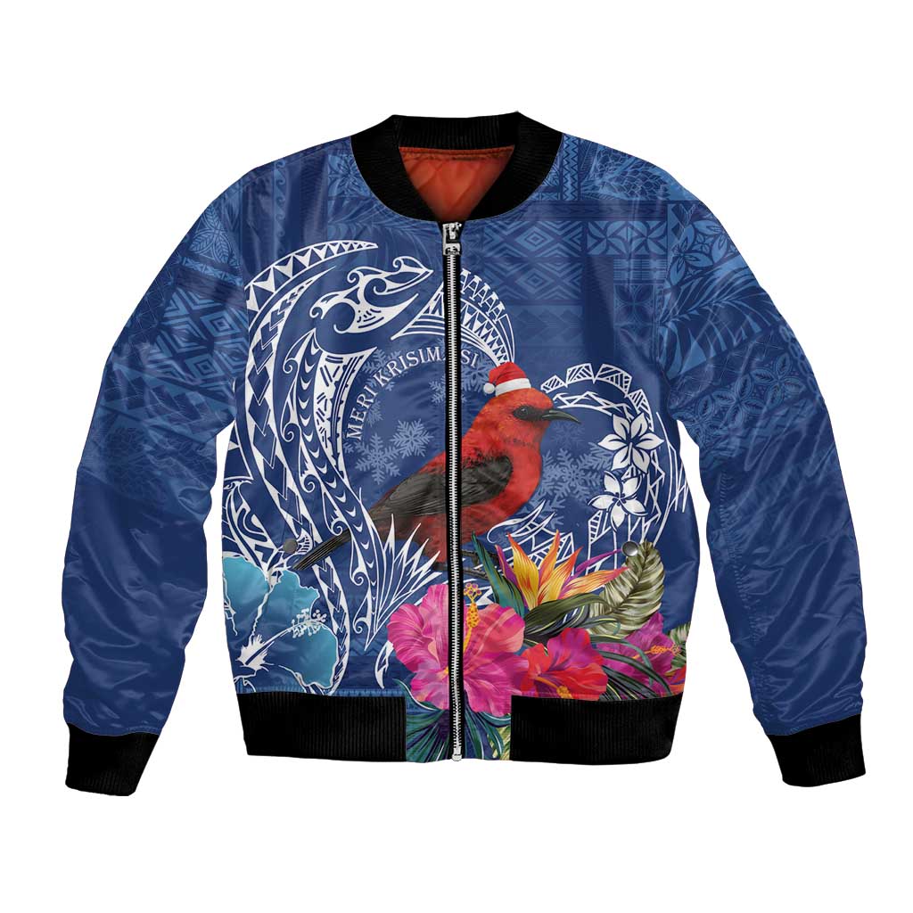 Personalized Samoa Christmas Bomber Jacket Cardinal Honeyeater Mix Siapo