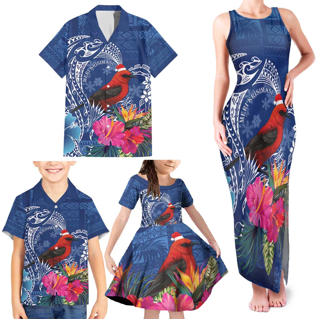 Personalized Samoa Christmas Family Matching Tank Maxi Dress and Hawaiian Shirt Cardinal Honeyeater Mix Siapo