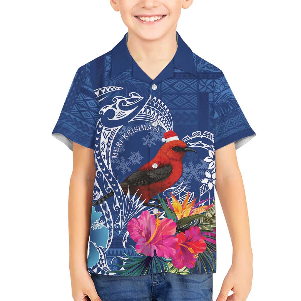 Personalized Samoa Christmas Kid Hawaiian Shirt Cardinal Honeyeater Mix Siapo