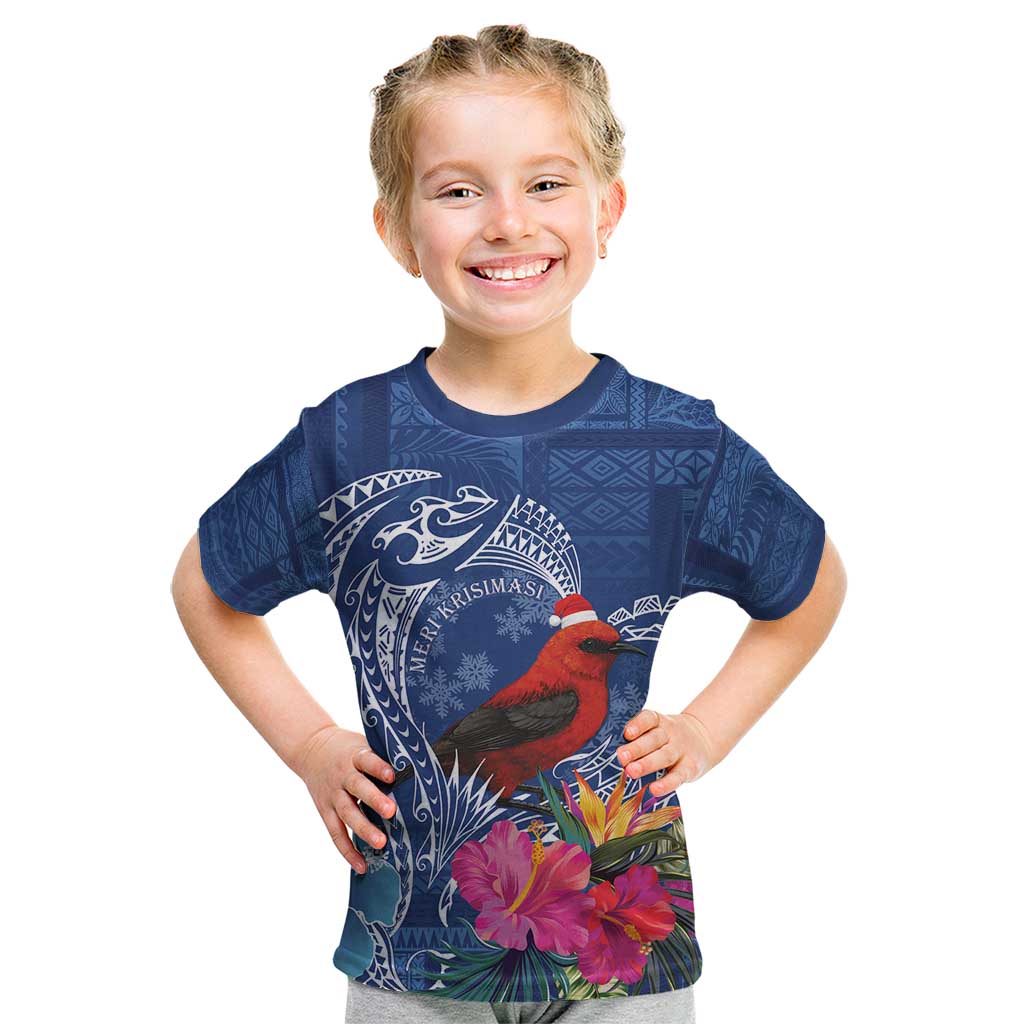 Personalized Samoa Christmas Kid T Shirt Cardinal Honeyeater Mix Siapo