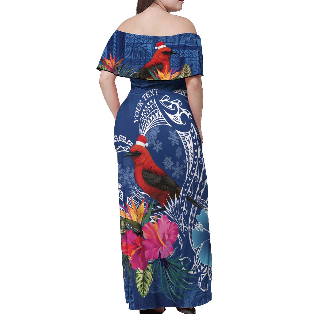 Personalized Samoa Christmas Off Shoulder Maxi Dress Cardinal Honeyeater Mix Siapo