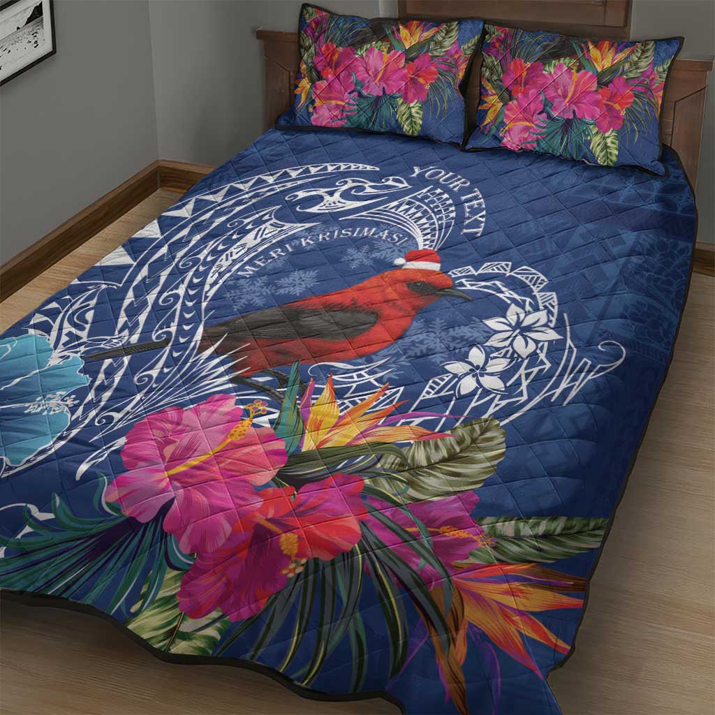 Personalized Samoa Christmas Quilt Bed Set Cardinal Honeyeater Mix Siapo