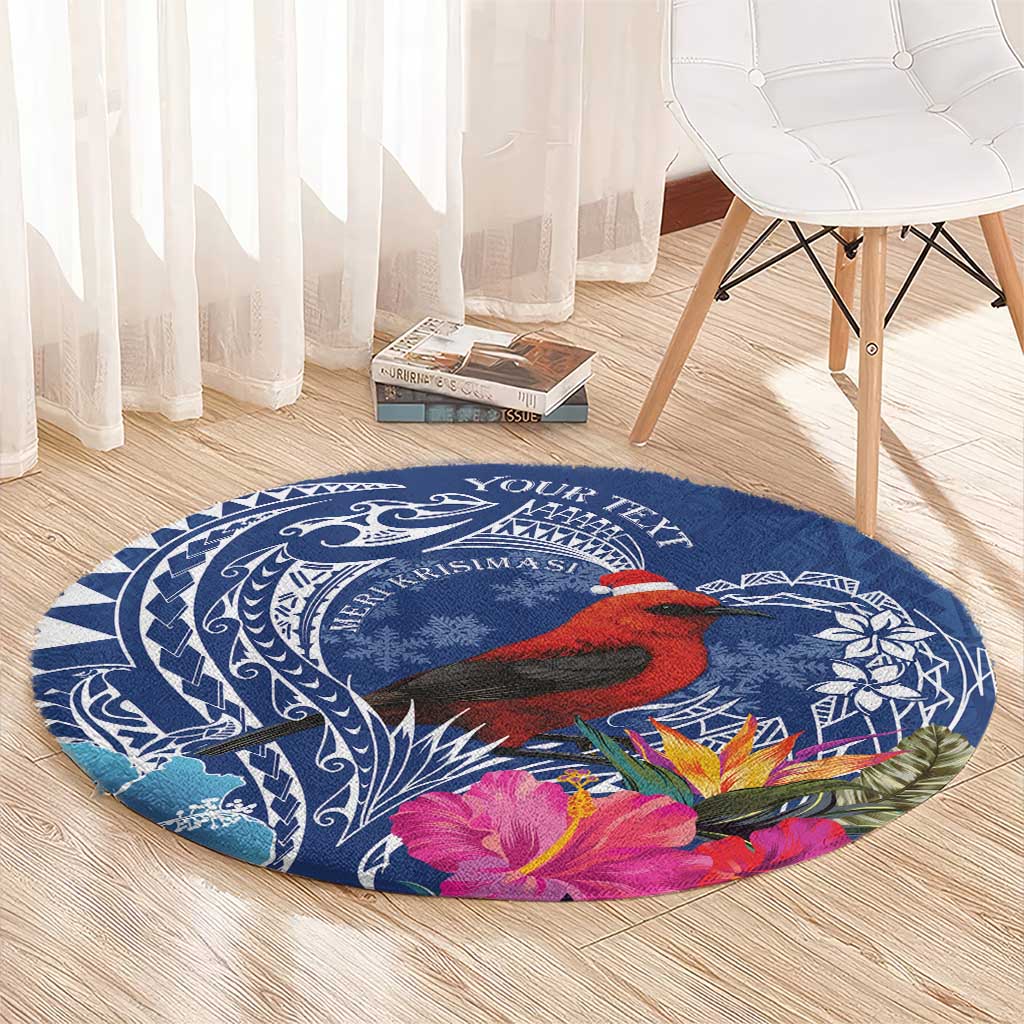 Personalized Samoa Christmas Round Carpet Cardinal Honeyeater Mix Siapo