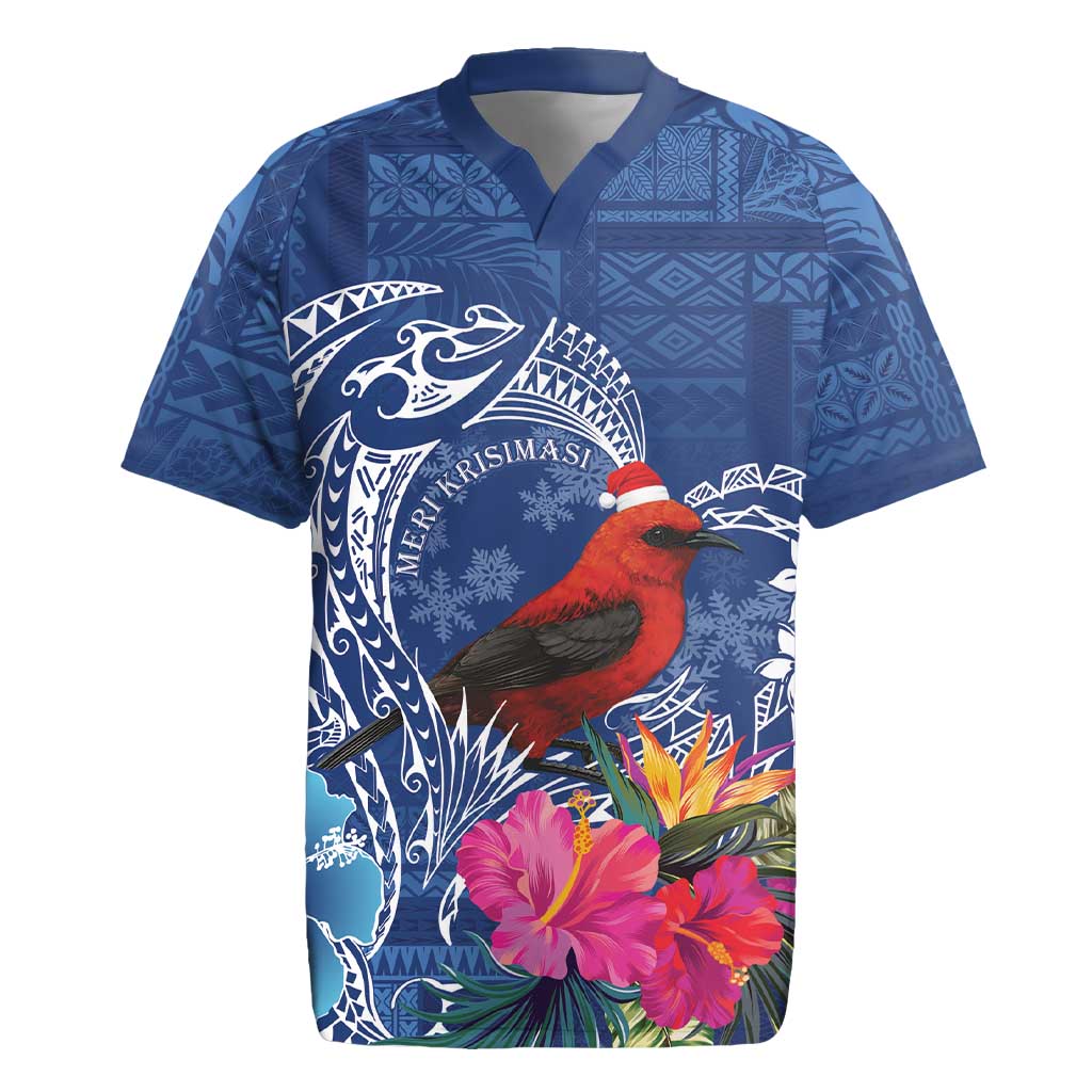 Personalized Samoa Christmas Rugby Jersey Cardinal Honeyeater Mix Siapo