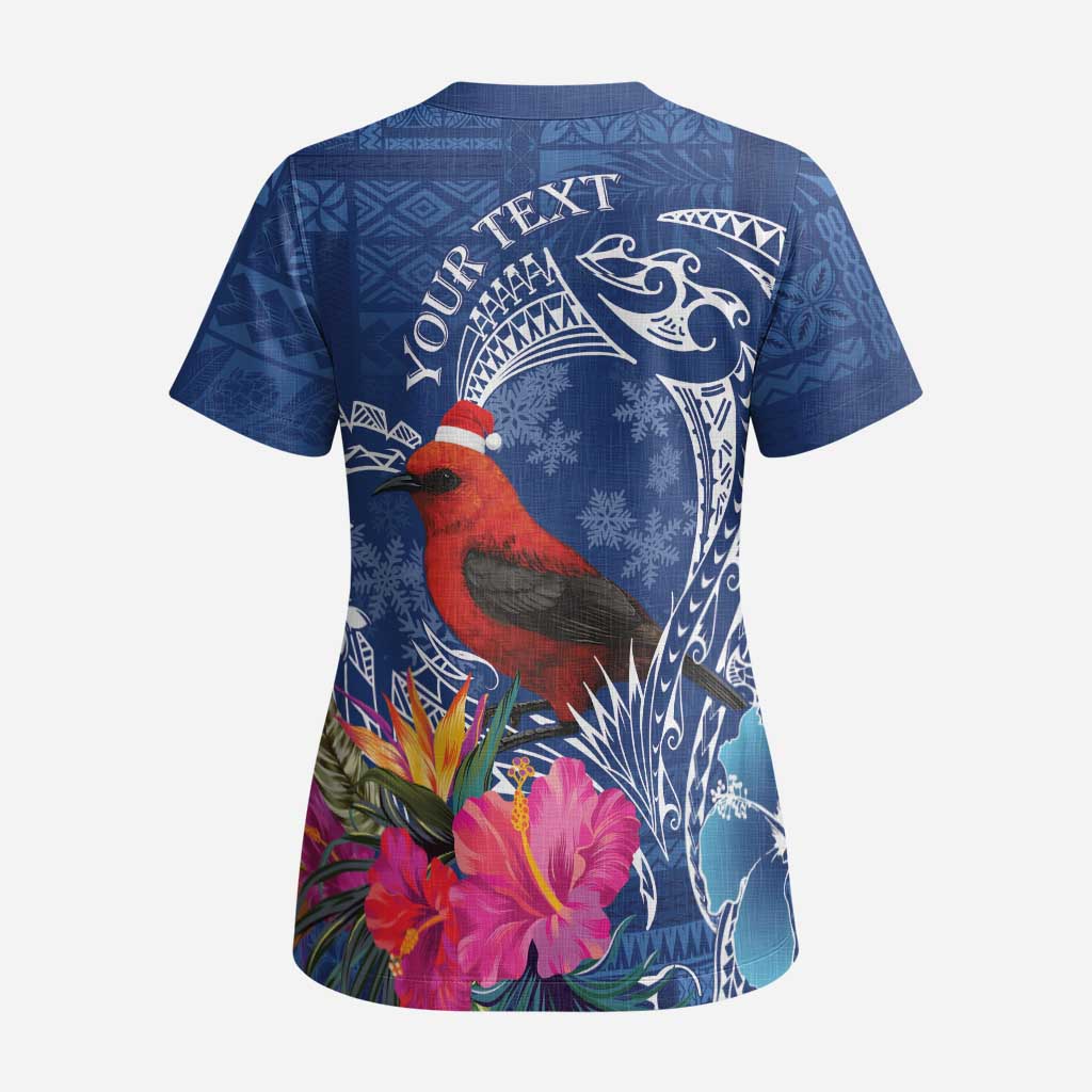 Personalized Samoa Christmas Scrub Top Cardinal Honeyeater Mix Siapo - Polynesian Pride