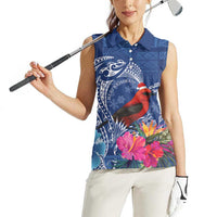 Personalized Samoa Christmas Women Sleeveless Polo Shirt Cardinal Honeyeater Mix Siapo