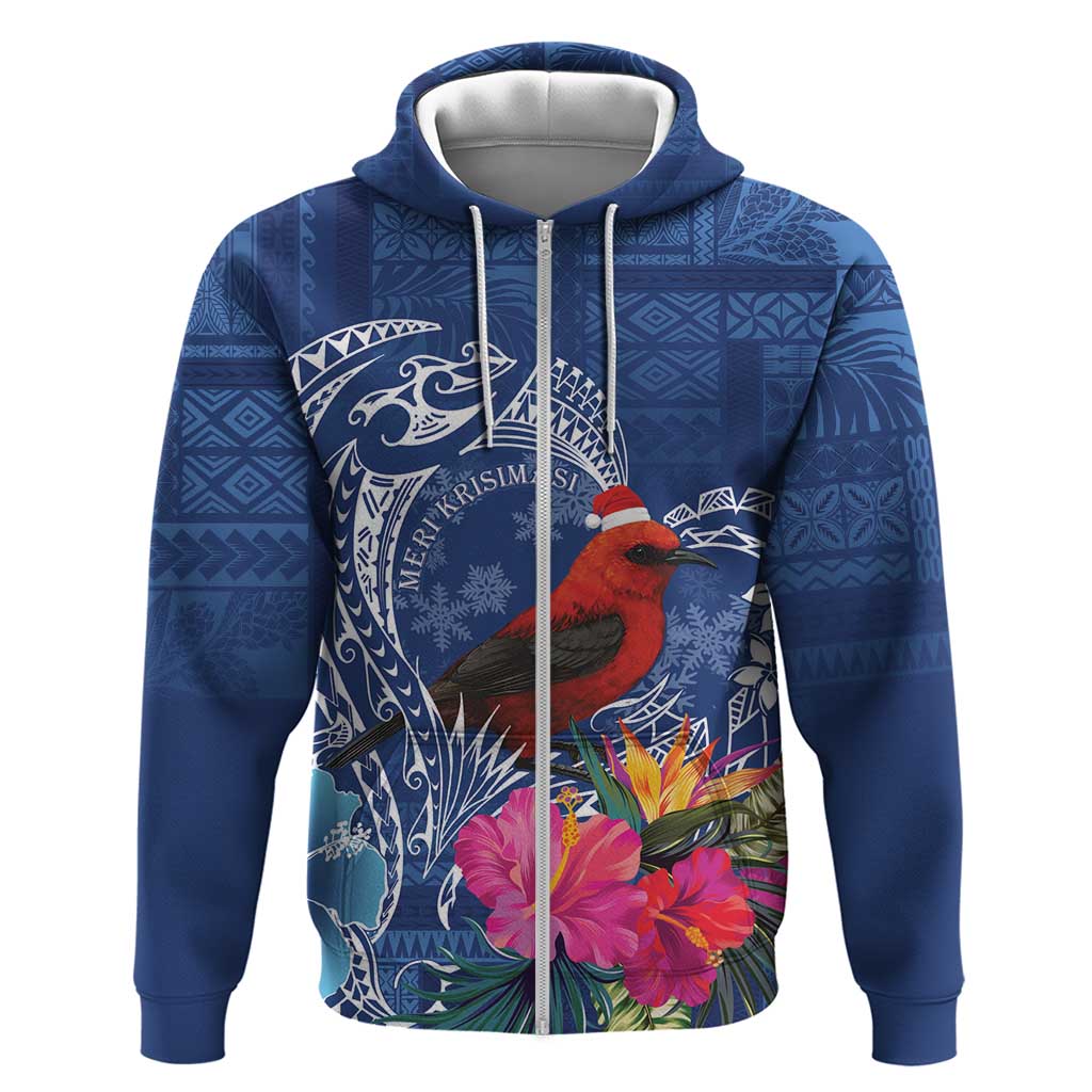 Personalized Samoa Christmas Zip Hoodie Cardinal Honeyeater Mix Siapo