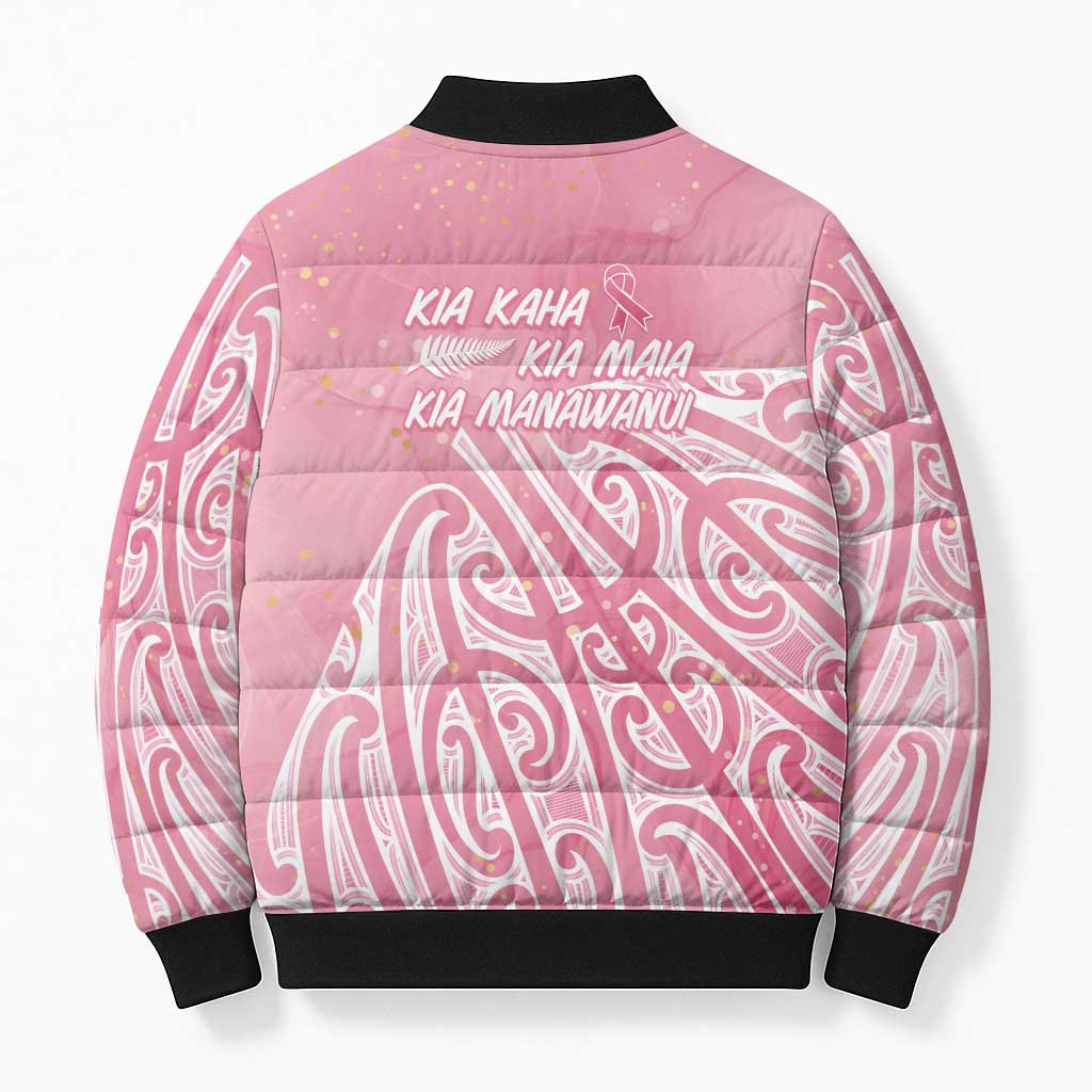 Breast Cancer Awareness Maori Bomber Puffer Jacket Kia Kaha Kia Maia Kia Manawanui - Polynesian Pride