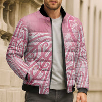 Breast Cancer Awareness Maori Bomber Puffer Jacket Kia Kaha Kia Maia Kia Manawanui - Polynesian Pride