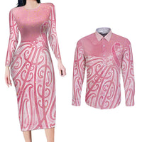 Breast Cancer Awareness Maori Couples Matching Long Sleeve Bodycon Dress and Long Sleeve Button Shirt Kia Kaha Kia Maia Kia Manawanui - Polynesian Pride