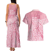 Breast Cancer Awareness Maori Couples Matching Tank Maxi Dress and Hawaiian Shirt Kia Kaha Kia Maia Kia Manawanui - Polynesian Pride