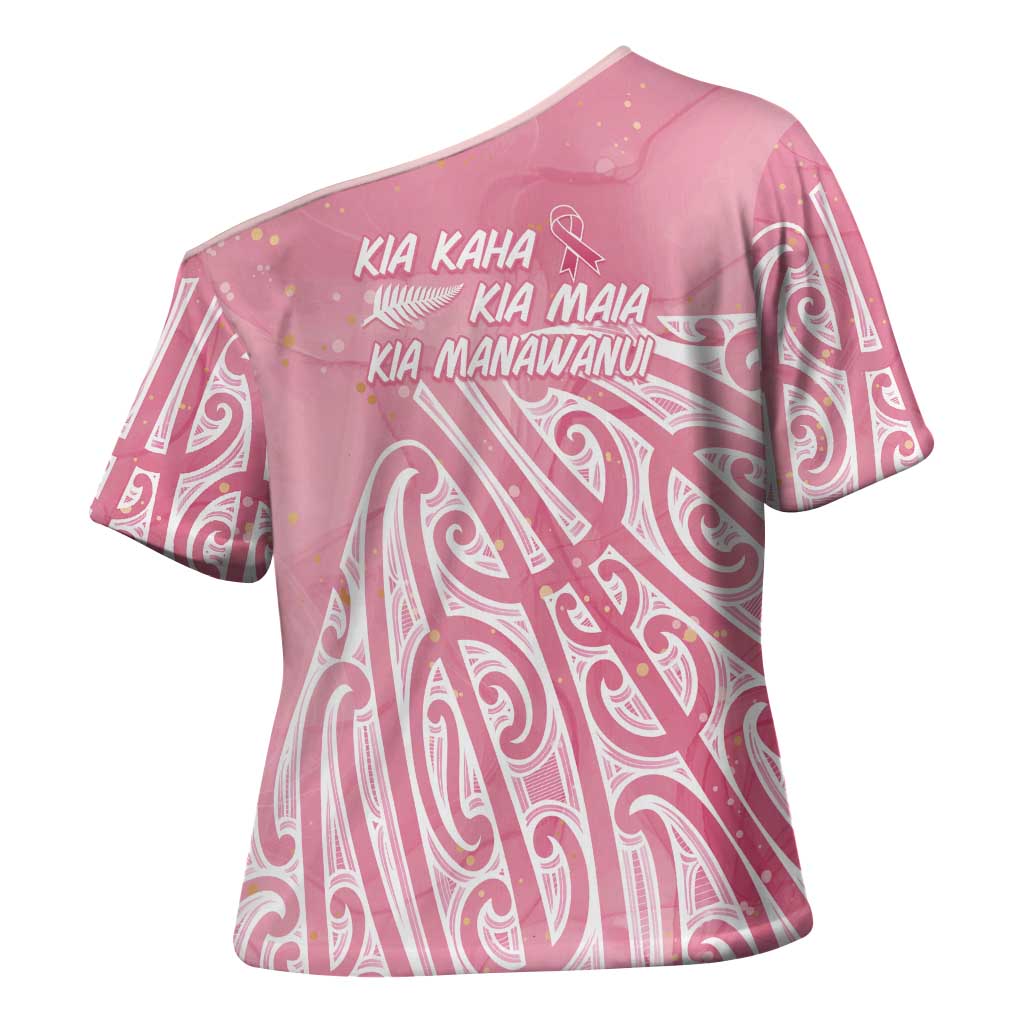 Breast Cancer Awareness Maori Cross Shoulder Shirt Kia Kaha Kia Maia Kia Manawanui - Polynesian Pride