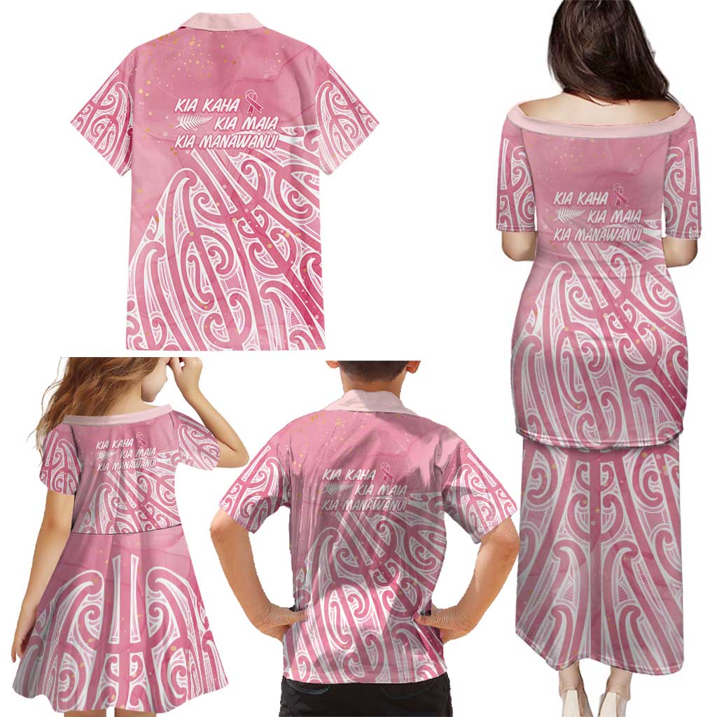 Breast Cancer Awareness Maori Family Matching Puletasi and Hawaiian Shirt Kia Kaha Kia Maia Kia Manawanui - Polynesian Pride