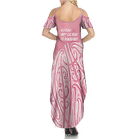 Breast Cancer Awareness Maori Family Matching Summer Maxi Dress and Hawaiian Shirt Kia Kaha Kia Maia Kia Manawanui - Polynesian Pride