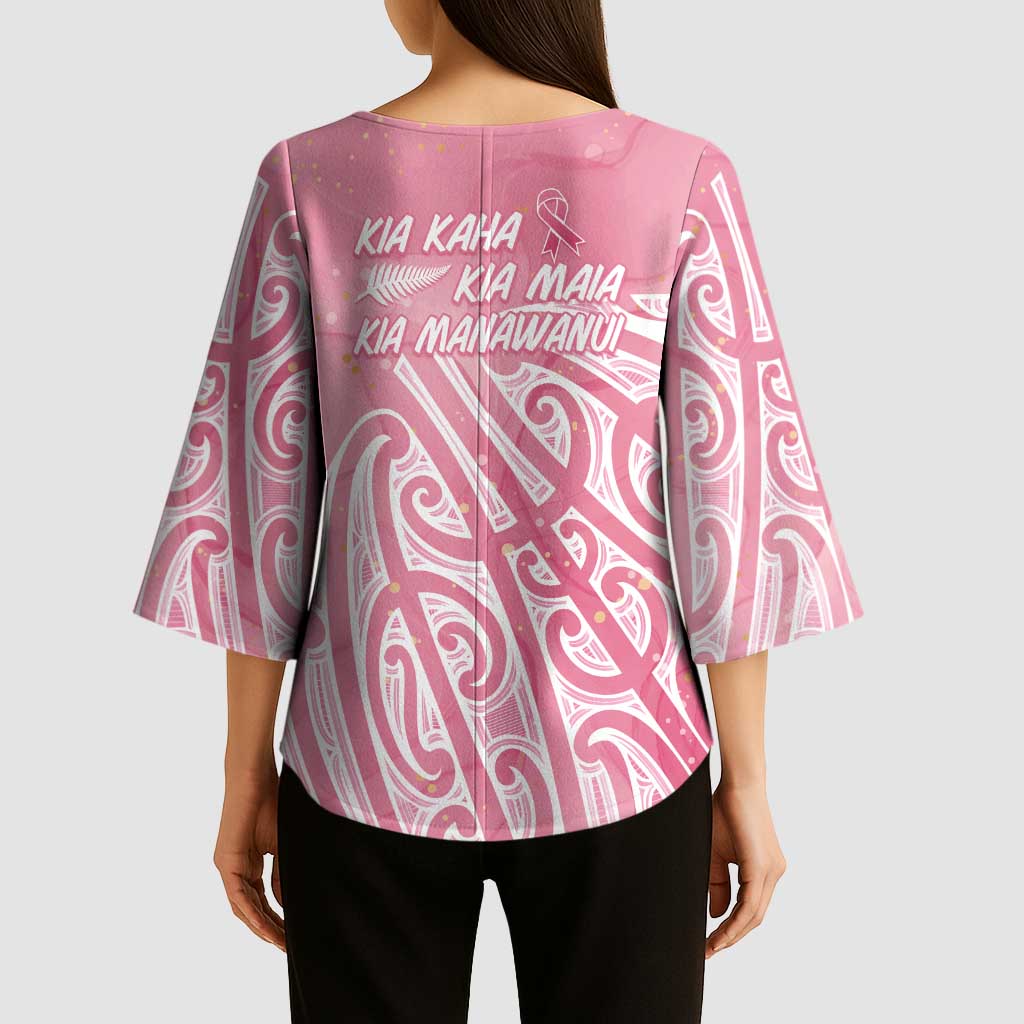 Breast Cancer Awareness Maori Kimono Sleeve Blouse Kia Kaha Kia Maia Kia Manawanui - Polynesian Pride