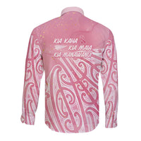 Breast Cancer Awareness Maori Long Sleeve Button Shirt Kia Kaha Kia Maia Kia Manawanui - Polynesian Pride