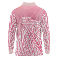 Breast Cancer Awareness Maori Long Sleeve Polo Shirt Kia Kaha Kia Maia Kia Manawanui - Polynesian Pride