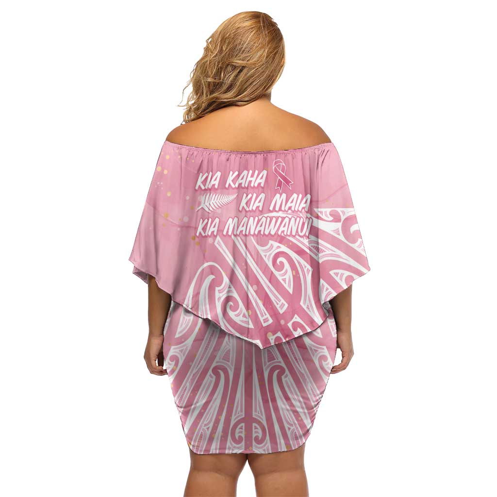 Breast Cancer Awareness Maori Off Shoulder Short Dress Kia Kaha Kia Maia Kia Manawanui - Polynesian Pride