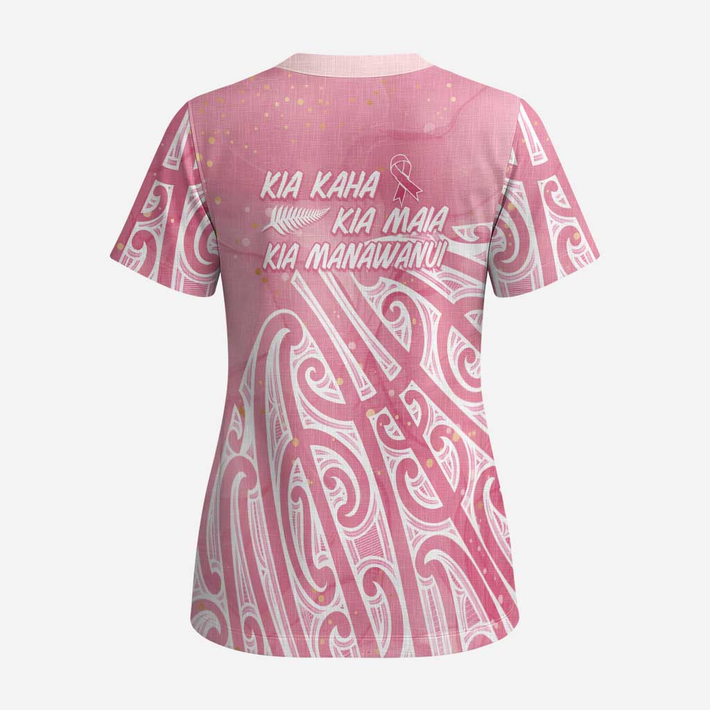Breast Cancer Awareness Maori Scrub Top Kia Kaha Kia Maia Kia Manawanui - Polynesian Pride