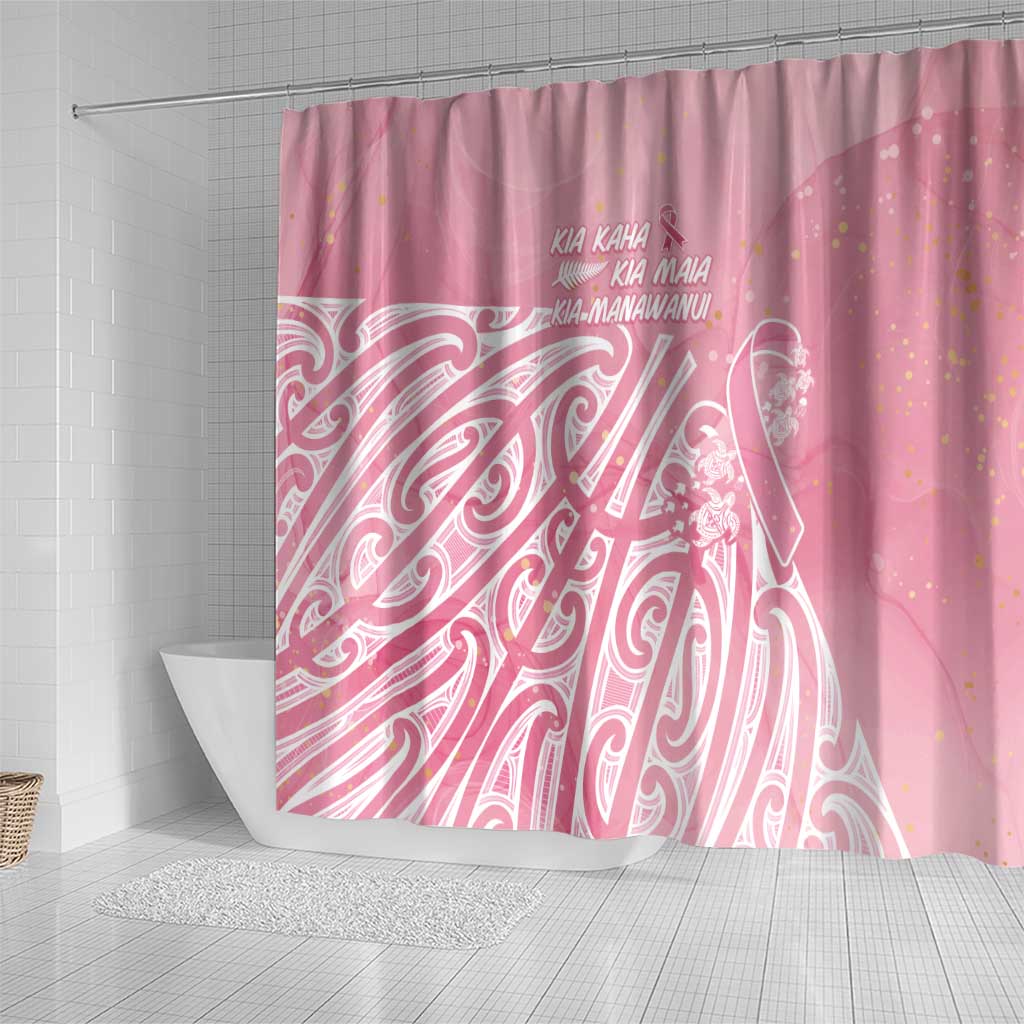 Breast Cancer Awareness Maori Shower Curtain Kia Kaha Kia Maia Kia Manawanui - Polynesian Pride