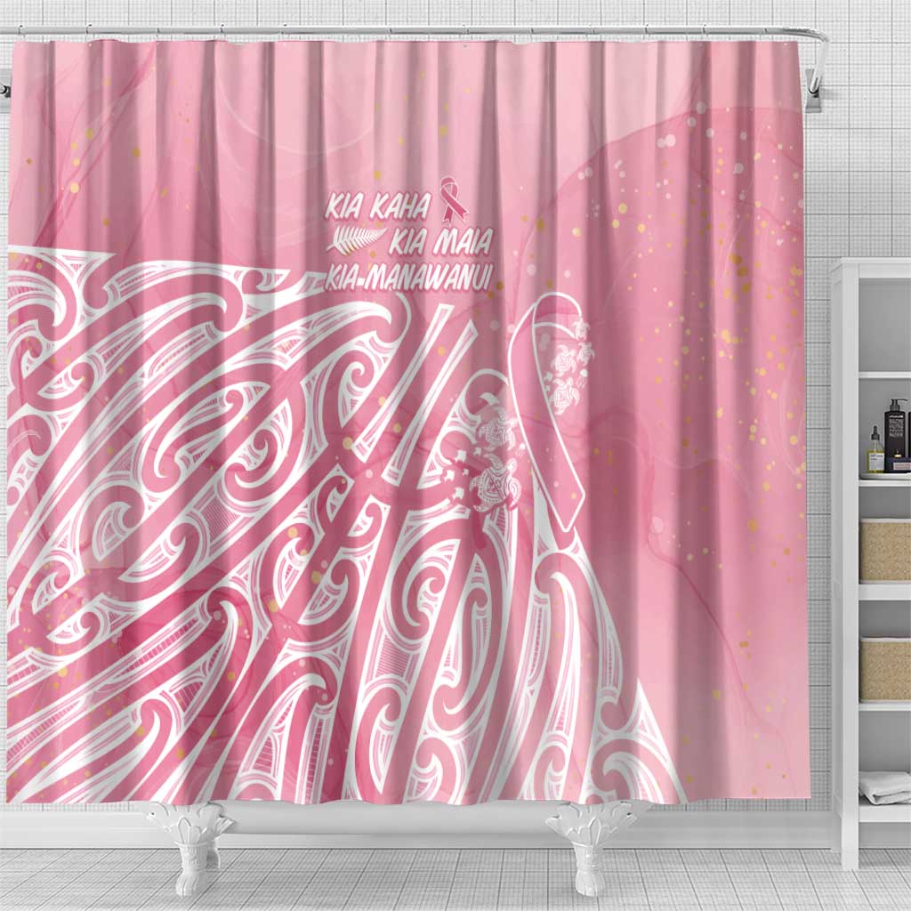 Breast Cancer Awareness Maori Shower Curtain Kia Kaha Kia Maia Kia Manawanui - Polynesian Pride