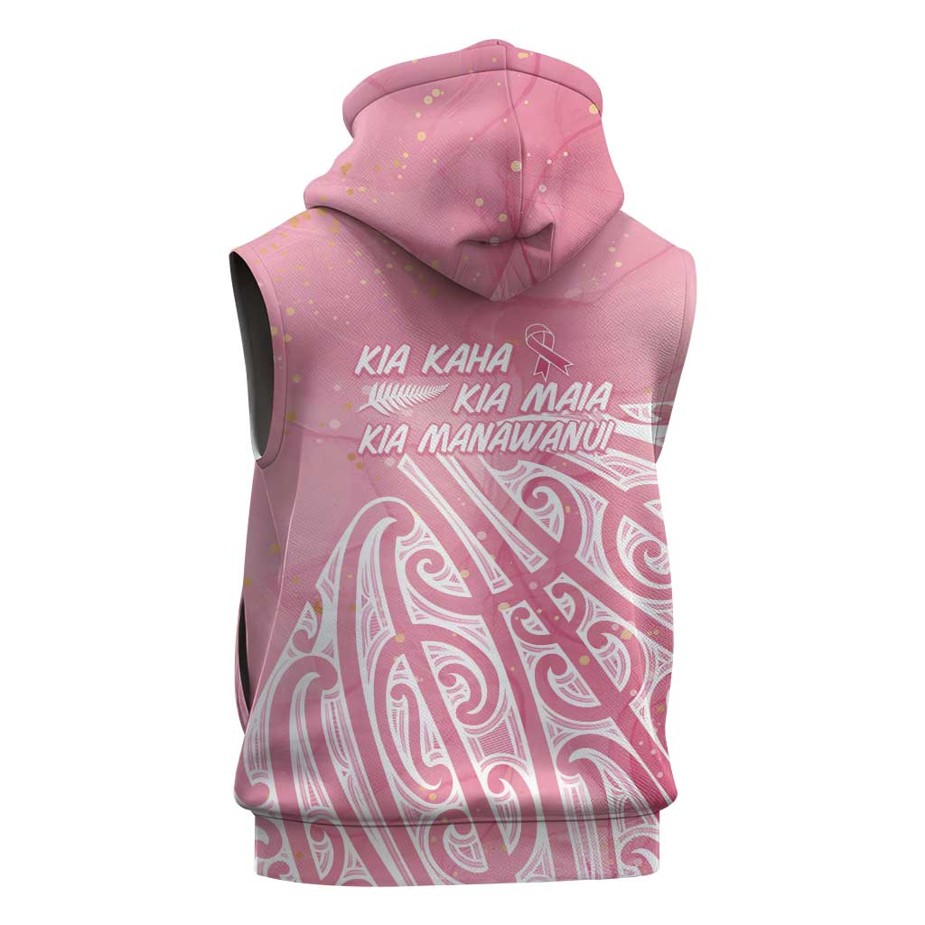 Breast Cancer Awareness Maori Sleeveless Hoodie Kia Kaha Kia Maia Kia Manawanui - Polynesian Pride