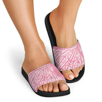 Breast Cancer Awareness Maori Slide Sandals Kia Kaha Kia Maia Kia Manawanui - Polynesian Pride