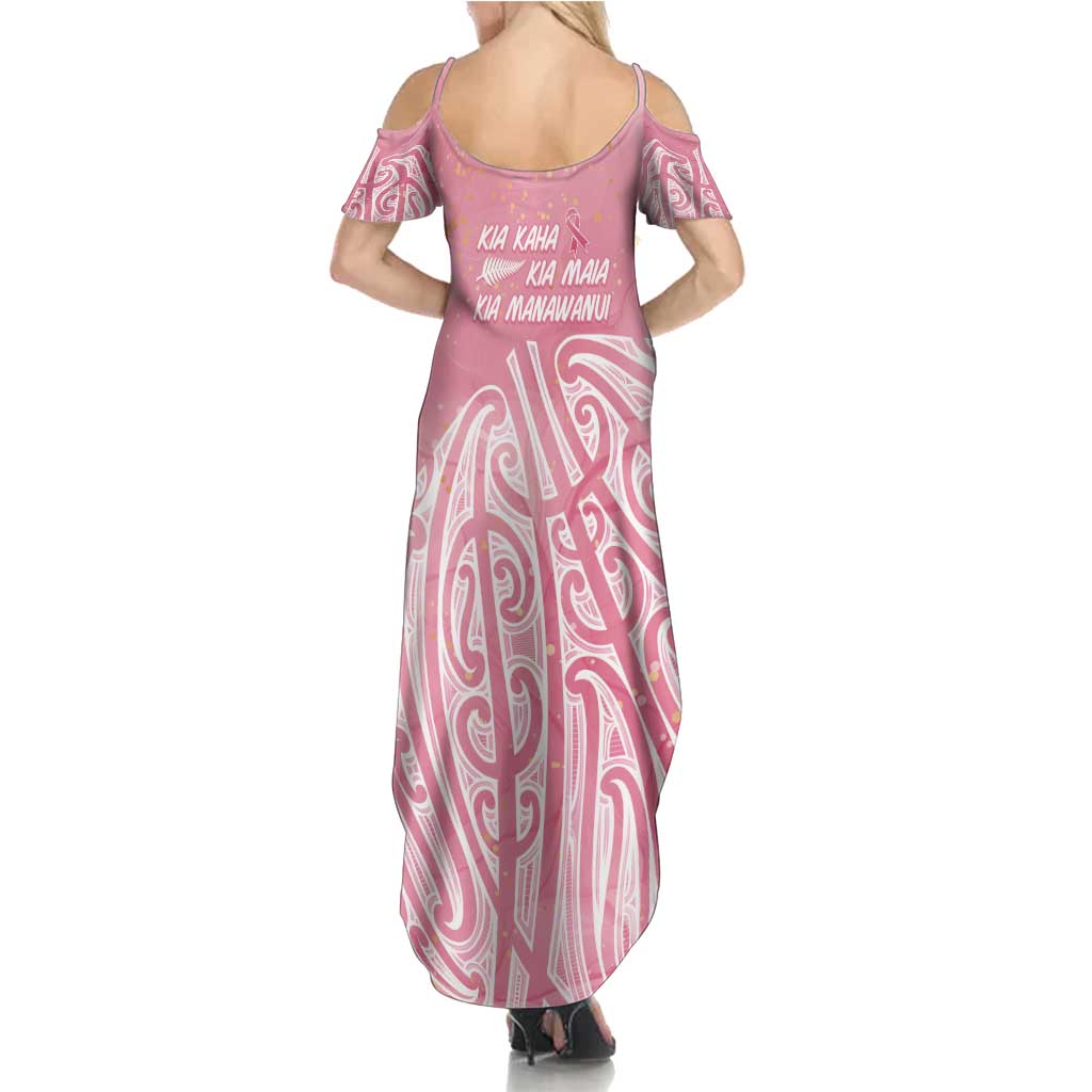 Breast Cancer Awareness Maori Summer Maxi Dress Kia Kaha Kia Maia Kia Manawanui - Polynesian Pride