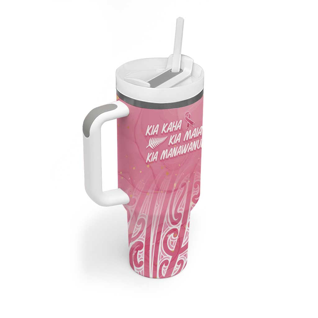 Breast Cancer Awareness Maori Tumbler With Handle Kia Kaha Kia Maia Kia Manawanui - Polynesian Pride