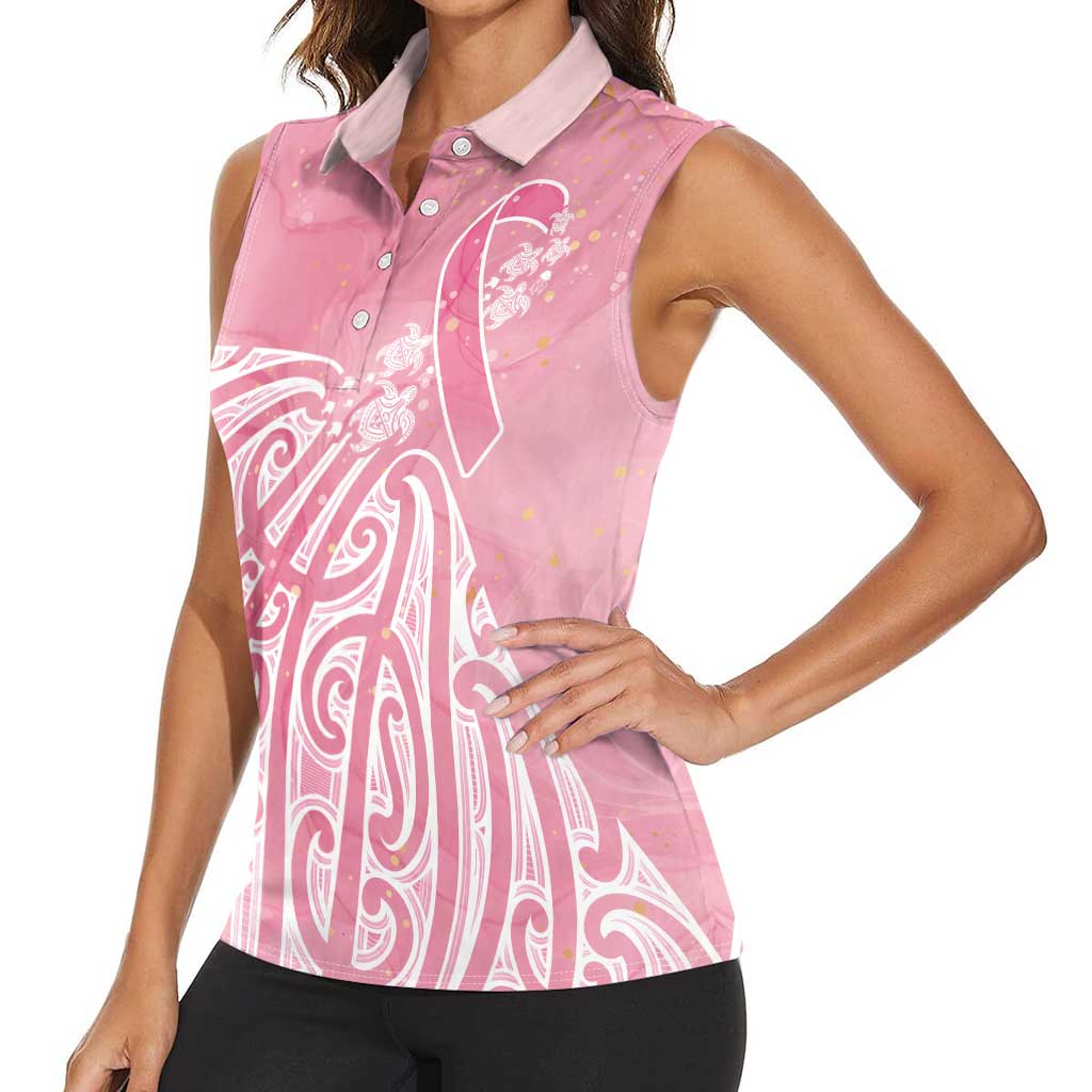 Breast Cancer Awareness Maori Women Sleeveless Polo Shirt Kia Kaha Kia Maia Kia Manawanui - Polynesian Pride