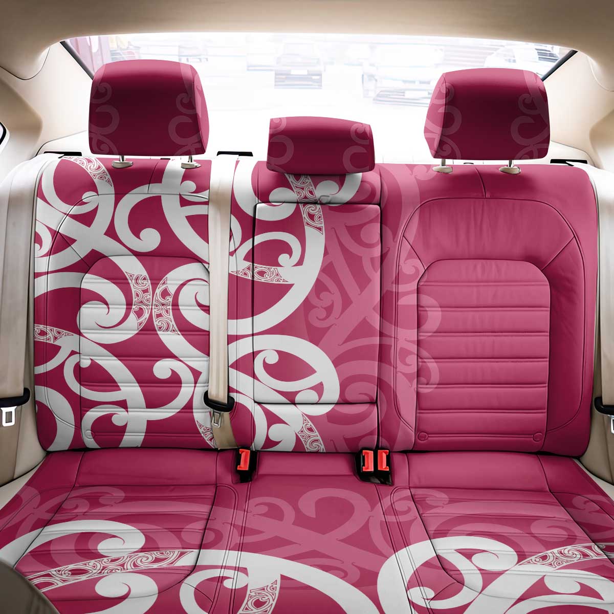 Breast Cancer Awareness Maori Back Car Seat Cover Koru Kowhaiwhai - Polynesian Pride