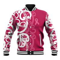 Breast Cancer Awareness Maori Baseball Jacket Koru Kowhaiwhai - Polynesian Pride