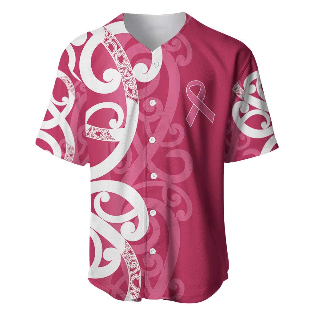 Breast Cancer Awareness Maori Baseball Jersey Koru Kowhaiwhai - Polynesian Pride