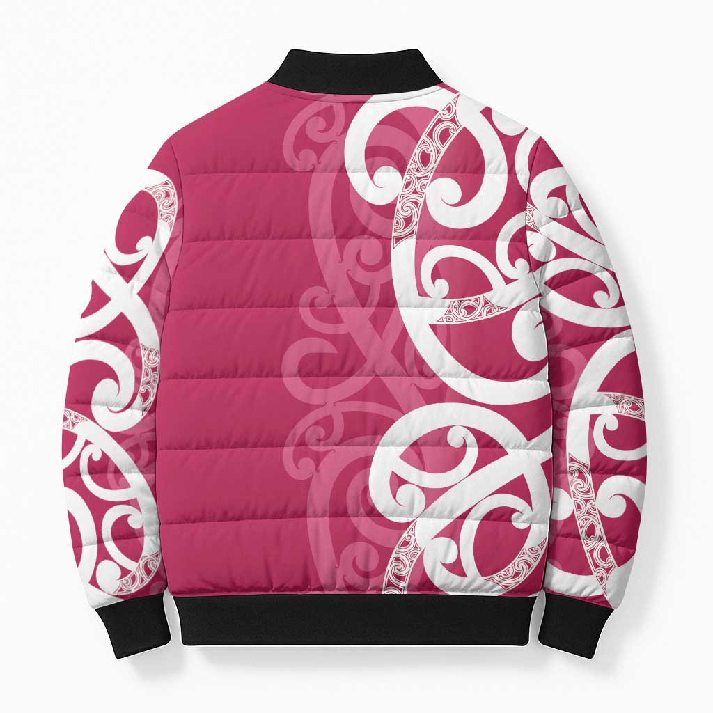 Breast Cancer Awareness Maori Bomber Puffer Jacket Koru Kowhaiwhai - Polynesian Pride