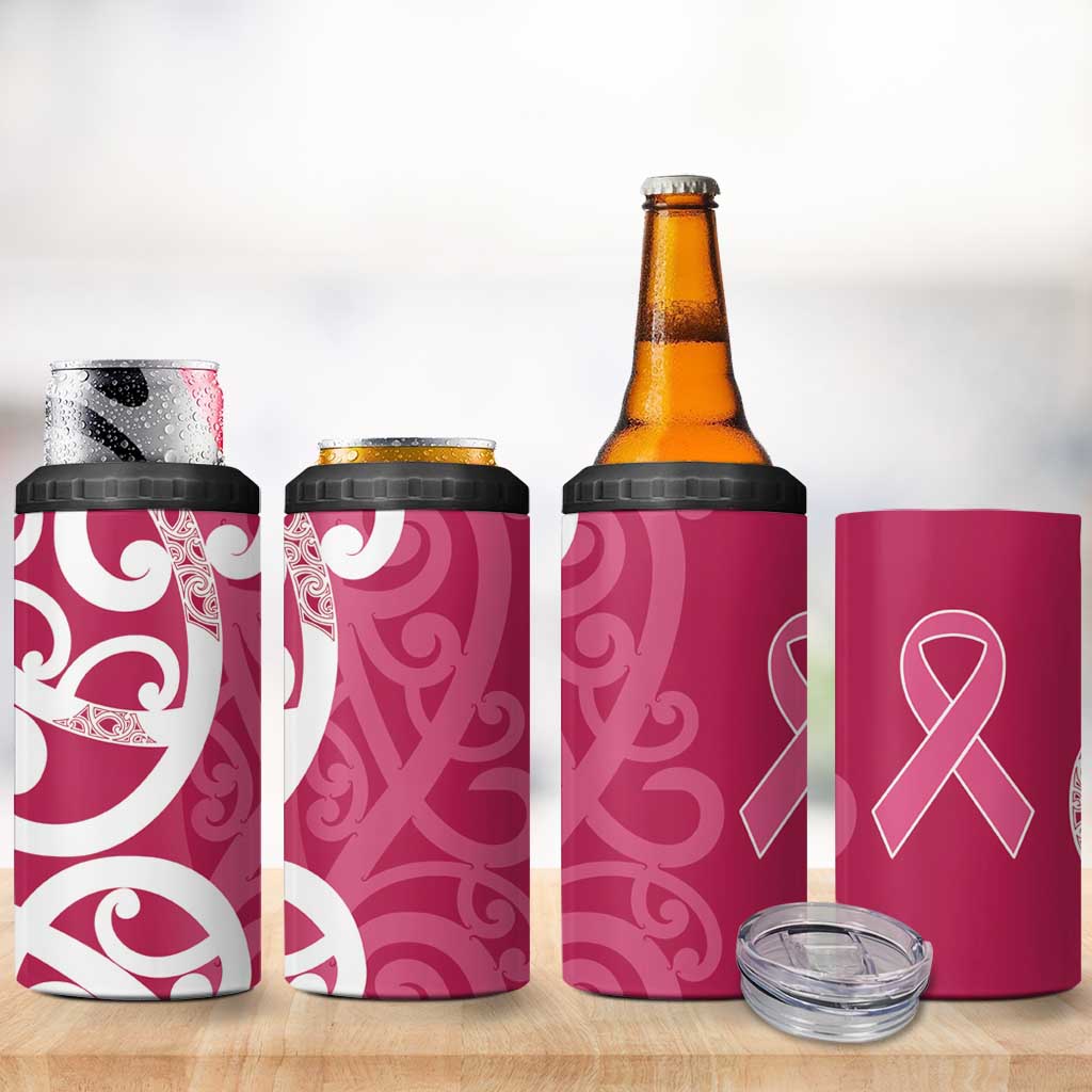 Breast Cancer Awareness Maori 4 in 1 Can Cooler Tumbler Koru Kowhaiwhai - Polynesian Pride