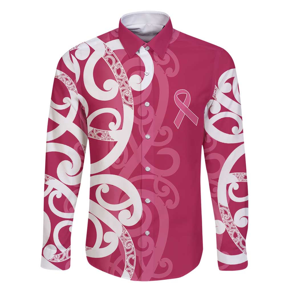 Breast Cancer Awareness Maori Family Matching Long Sleeve Bodycon Dress and Hawaiian Shirt Koru Kowhaiwhai - Polynesian Pride