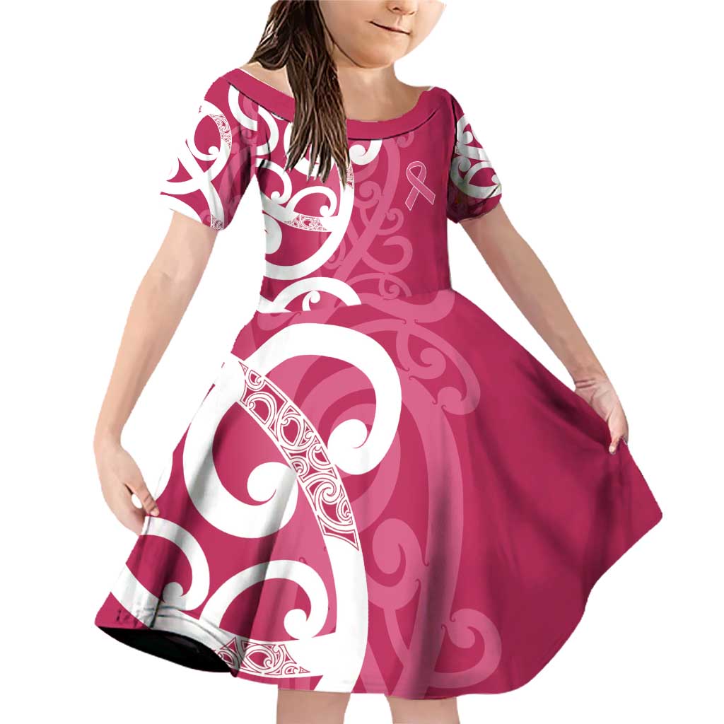 Breast Cancer Awareness Maori Family Matching Off Shoulder Short Dress and Hawaiian Shirt Koru Kowhaiwhai - Polynesian Pride