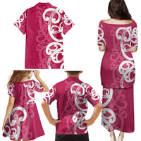 Breast Cancer Awareness Maori Family Matching Puletasi and Hawaiian Shirt Koru Kowhaiwhai - Polynesian Pride