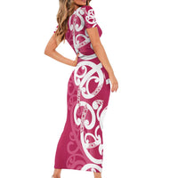Breast Cancer Awareness Maori Family Matching Short Sleeve Bodycon Dress and Hawaiian Shirt Koru Kowhaiwhai - Polynesian Pride