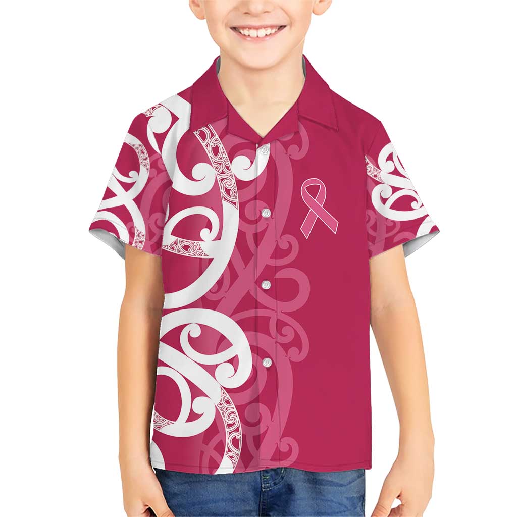 Breast Cancer Awareness Maori Family Matching Short Sleeve Bodycon Dress and Hawaiian Shirt Koru Kowhaiwhai - Polynesian Pride