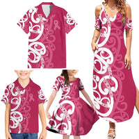 Breast Cancer Awareness Maori Family Matching Summer Maxi Dress and Hawaiian Shirt Koru Kowhaiwhai - Polynesian Pride