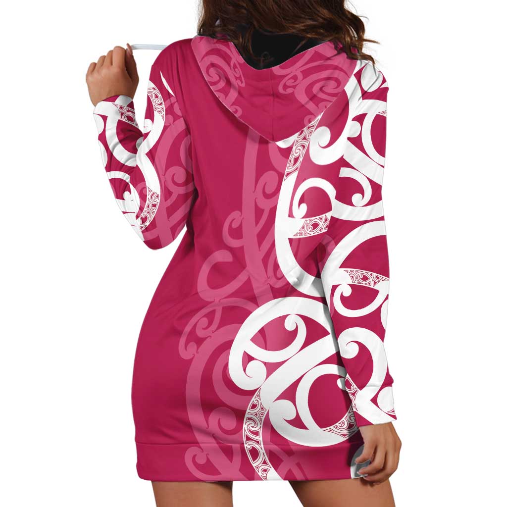 Breast Cancer Awareness Maori Hoodie Dress Koru Kowhaiwhai - Polynesian Pride