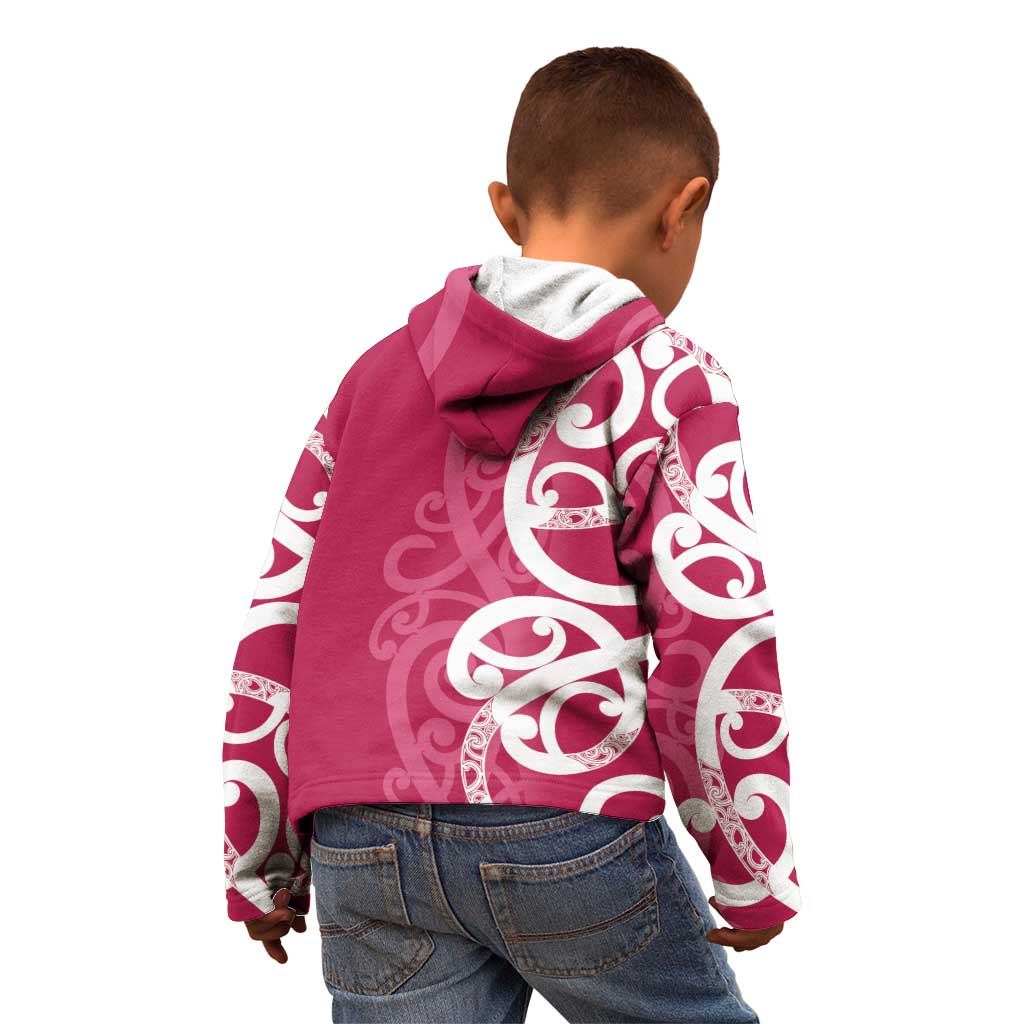 Breast Cancer Awareness Maori Kid Hoodie Koru Kowhaiwhai - Polynesian Pride