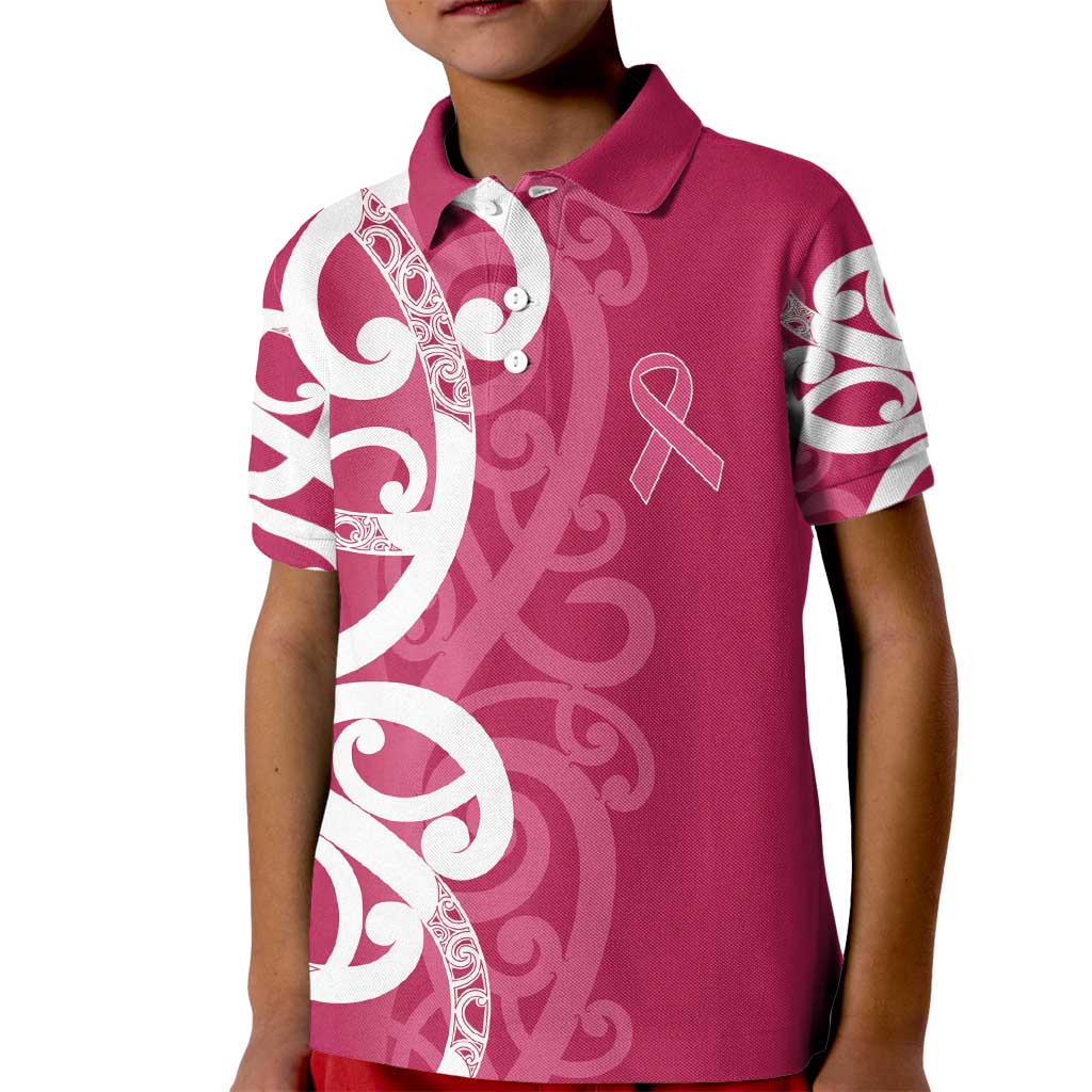 Breast Cancer Awareness Maori Kid Polo Shirt Koru Kowhaiwhai - Polynesian Pride