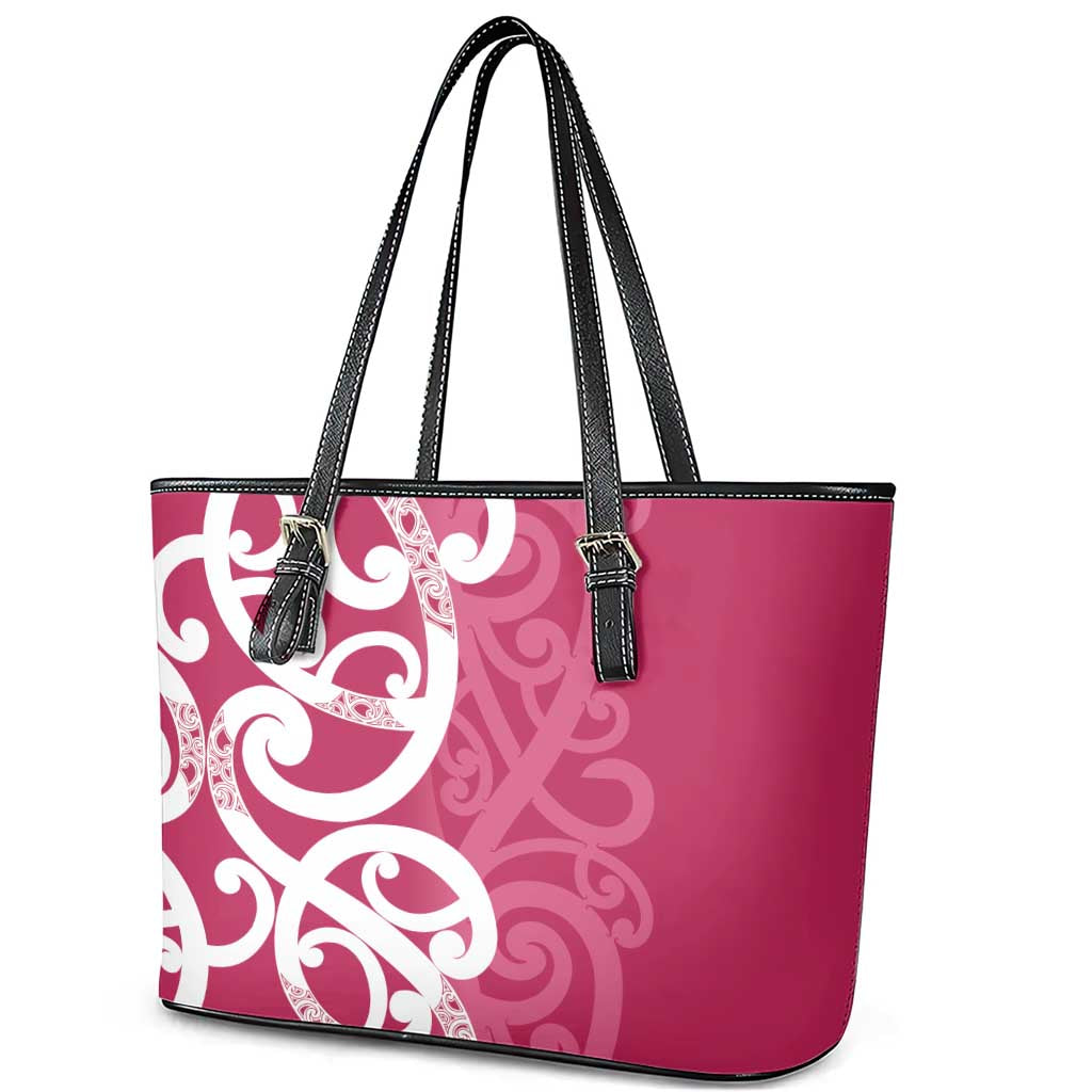 Breast Cancer Awareness Maori Leather Tote Bag Koru Kowhaiwhai - Polynesian Pride